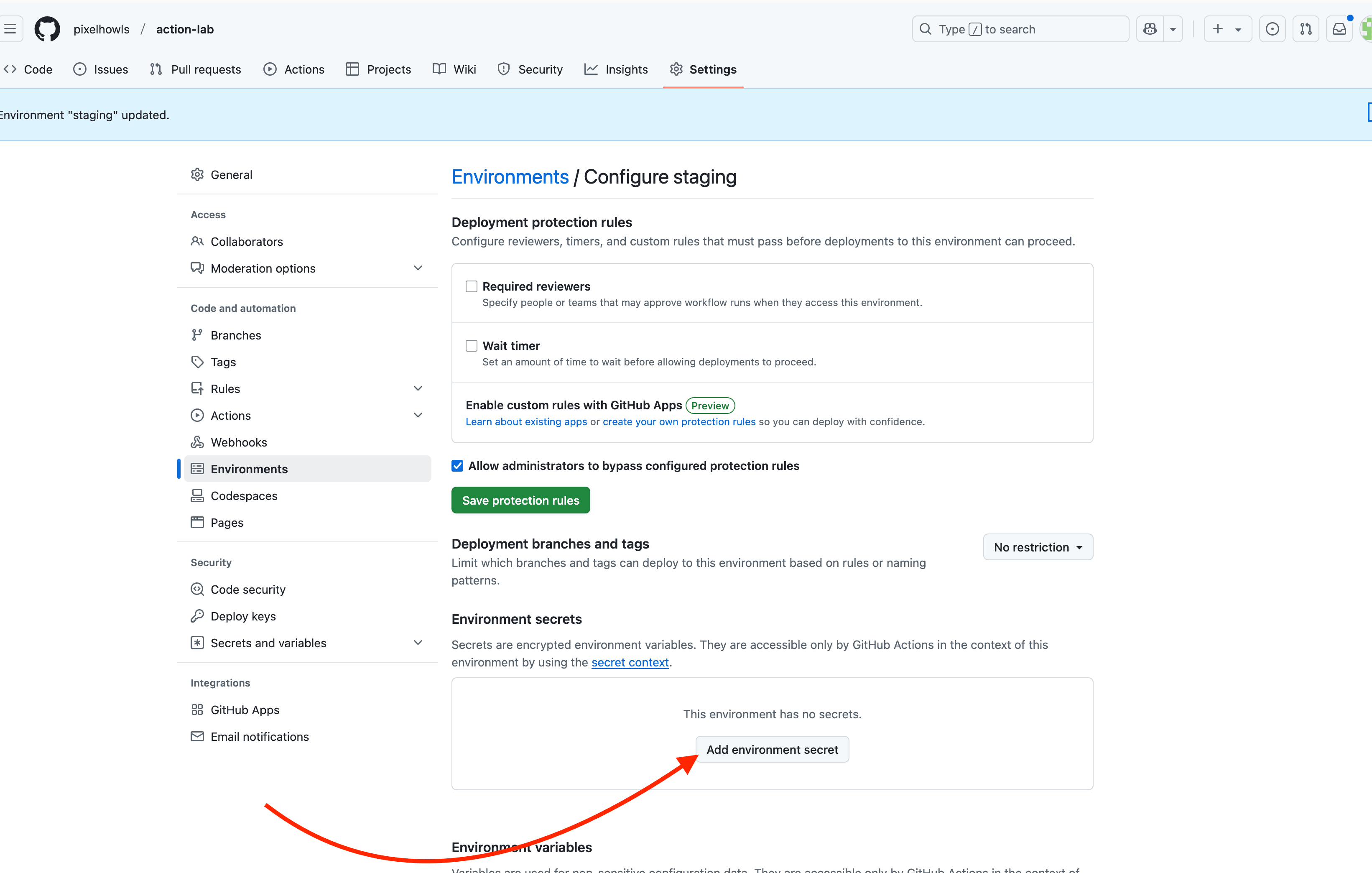 Github actions Staging